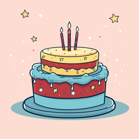 Cartoon birthday cake with candles vector illustration