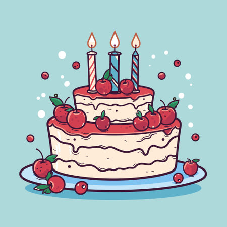 Cartoon birthday cake with candles vector illustration