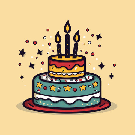 Cartoon birthday cake with candles vector illustration