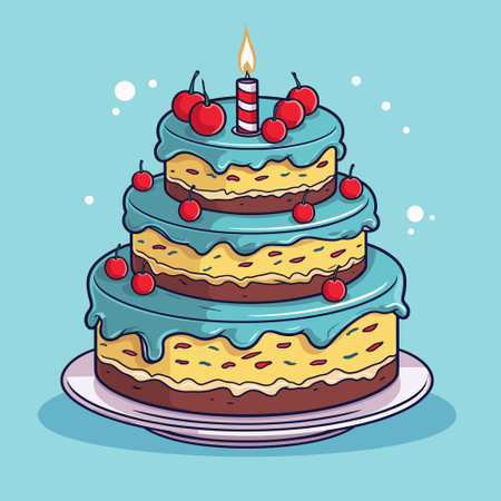Cartoon birthday cake with candles vector illustration