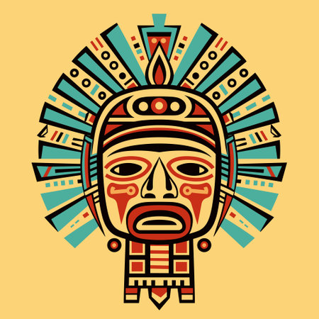 Aztec Face Mask Vector Illustration. Ancient Mexican Mayan Mask