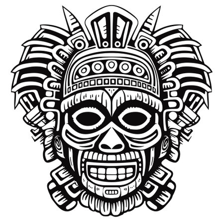 Aztec Face Mask Vector Illustration. Ancient Mexican Mayan Maskのイラスト素材