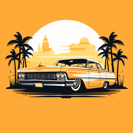 Vector vintage lowrider auto, retro old car illustration iconのイラスト素材