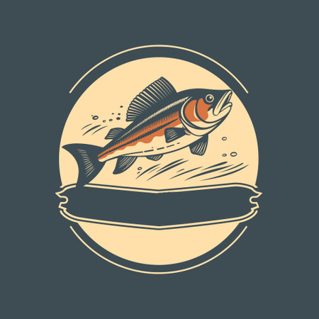 Fish fishing  icon template. Creative vector symbol of fishing club or shopのイラスト素材