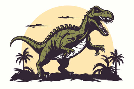 Cartoon roaring tyrannosaurus. Mesozoic era carnivorous dinosaur. Illustration Vectorのイラスト素材