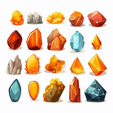 Set of cartoon stones, rocks and minerals, vector illustrationのイラスト素材
