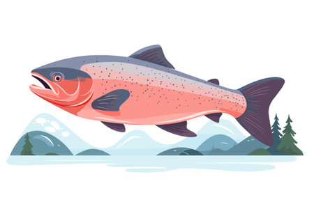 Cartoon Style Salmon Fish Vector Illustrationのイラスト素材