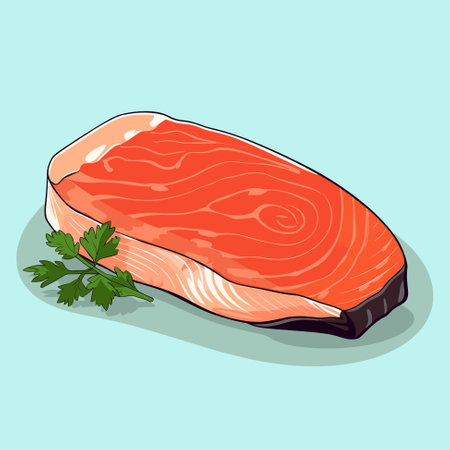 Grilled salmon fillet fish. Cartoon vector seafood illustration. Cooked tuna steakのイラスト素材