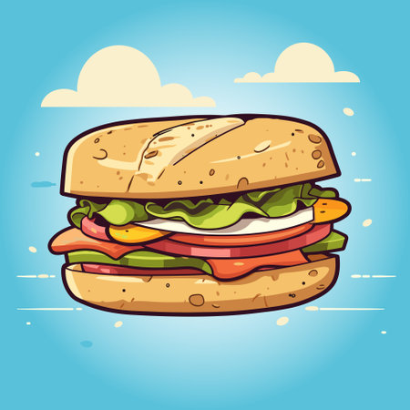 Ham cheese and vegetable appetizing sandwich illustration vectorのイラスト素材