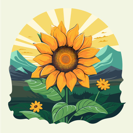Sunflower flower isolated, summer vector flat illustration.のイラスト素材