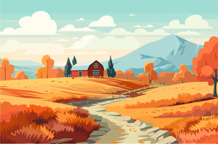 Agriculture, working in the field, harvesting, sunny day, vector flat illustration.のイラスト素材