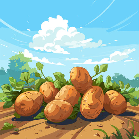 A few potatos vector illustration. Vector food illustration.のイラスト素材