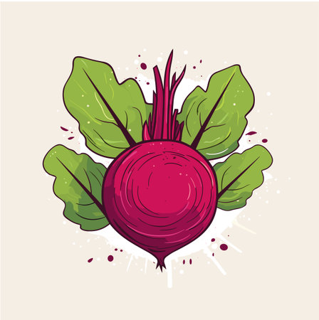Beetroot vector illustration with green leaves on neutral background. Vector food illustration.のイラスト素材