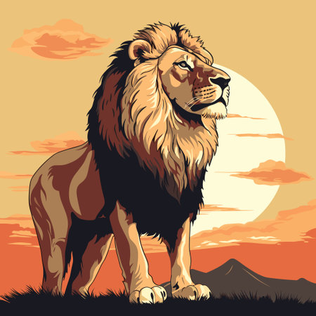 Standing lion isolated on a neutral background. Illustration vectorのイラスト素材