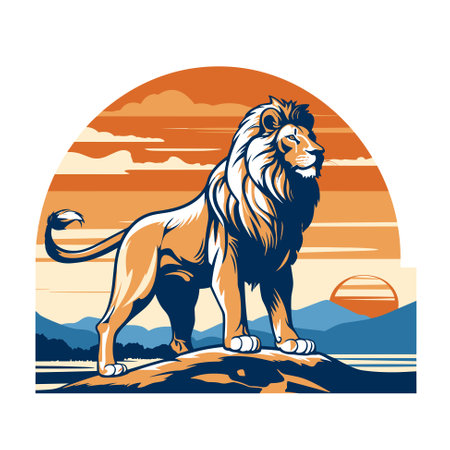 Standing lion isolated on a neutral background. Illustration vectorのイラスト素材