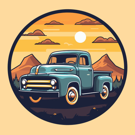 Old retro american muscle pick up truckのイラスト素材
