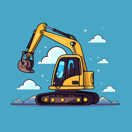 Mini excavator. Heavy equipment vehicle color illustration vectorのイラスト素材