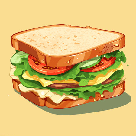 Appetizing sandwich with cheese meat and vegetables illustration vectorのイラスト素材