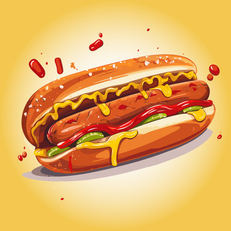 Hotdog hot dog with ketchup and mustard. Vector illustrationのイラスト素材