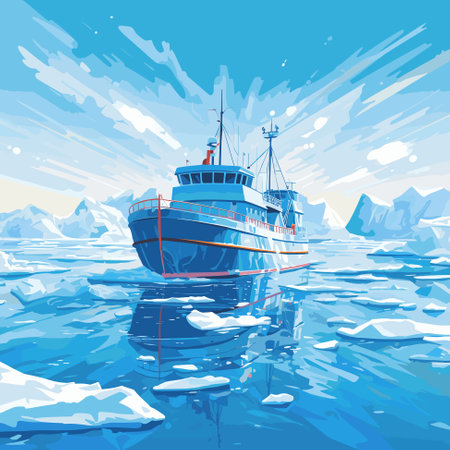 Icebreaker in the ice of the Arctic Ocean. Illustration vectorのイラスト素材