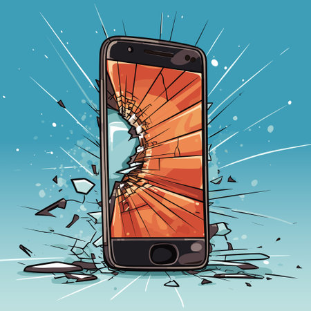 Smartphone with broken screen vector cartoon illustrationのイラスト素材