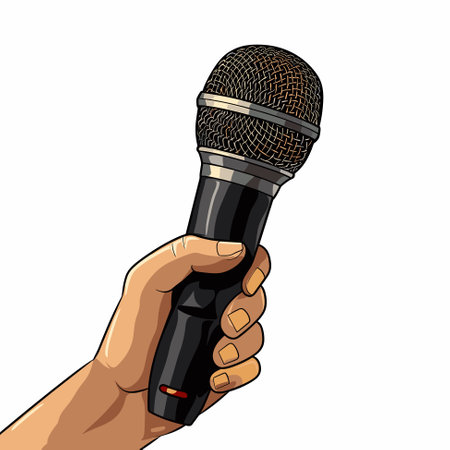 Hand holding retro vintage microphone sign illustration vectorのイラスト素材