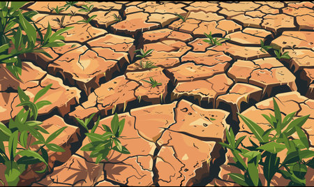 Natural Disasters. The ground is cracked by the drought, illustration vectorのイラスト素材