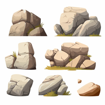 Rock stones cartoon set. Multicolored stones and rocks, boulders. Vector illustrationのイラスト素材