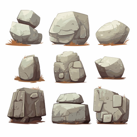 Rock stones cartoon set. Multicolored stones and rocks, boulders. Vector illustrationのイラスト素材