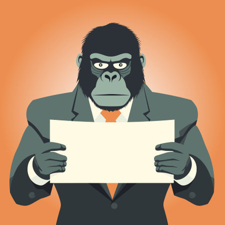 Monkey gorilla holding banner. Cartoon style vector illustrationのイラスト素材