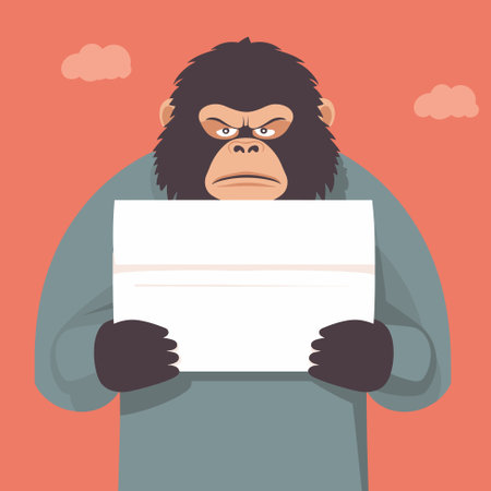 Monkey gorilla holding banner. Cartoon style vector illustrationのイラスト素材