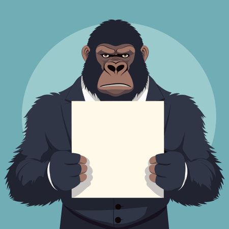 Monkey gorilla holding banner. Cartoon style vector illustrationのイラスト素材