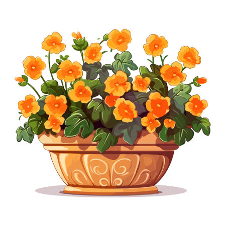Spring colorful flowers in pot Vector illustrationのイラスト素材
