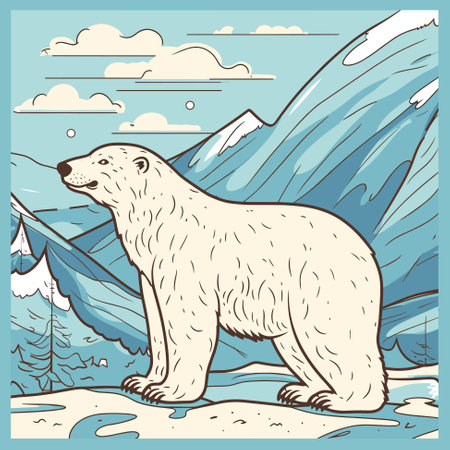 Polar bear arctic ice landscape. Vector illustrationのイラスト素材