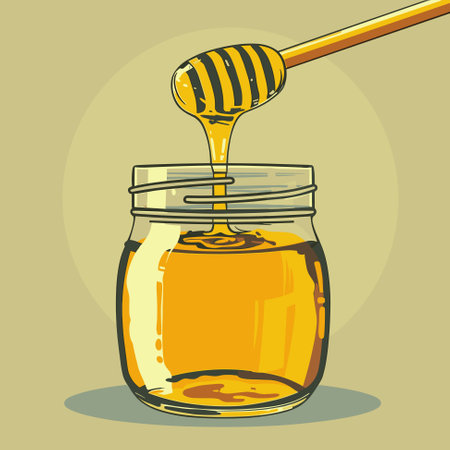 Honey in glass jar. Vector cartoon icon illustrationのイラスト素材