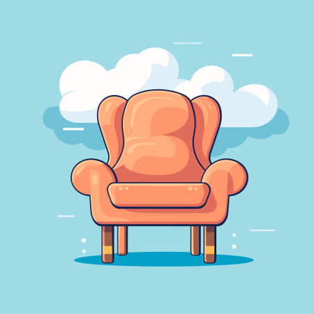 Chair cute furniture armchair with seat pouf for design interior vector illustration cartoon styleのイラスト素材