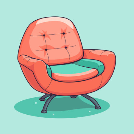 Chair cute furniture armchair with seat pouf for design interior vector illustration cartoon styleのイラスト素材
