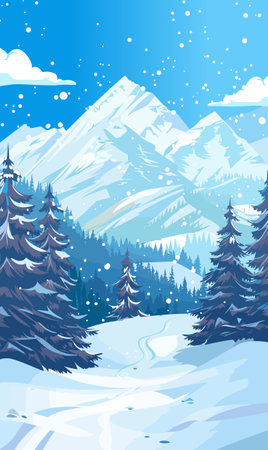 Winter ski resort with mountains in snow. Alps landscape panorama with snowy slopes, hills. Vector illustrationのイラスト素材