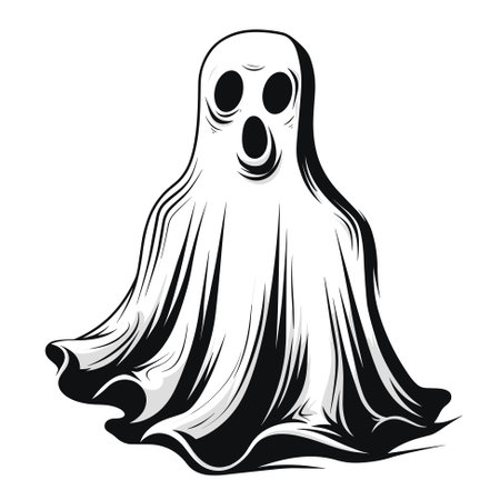 Cute ghost isolated, Vector Halloween concept, Cartoon Ghost, Spooky vector, White ghost with black eyes, Cute ghost icon isolated, Cute cartoon spooky characterのイラスト素材