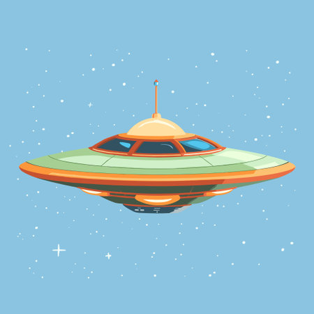 UFO Flying Spaceship in Sky Cartoon icon template vector illustrationのイラスト素材