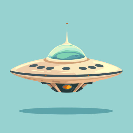 UFO Flying Spaceship in Sky Cartoon icon template vector illustrationのイラスト素材