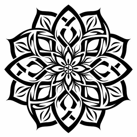 Chrysanthemum thistle flower stylized in Celtic patterns. Black and white vector illustrationのイラスト素材