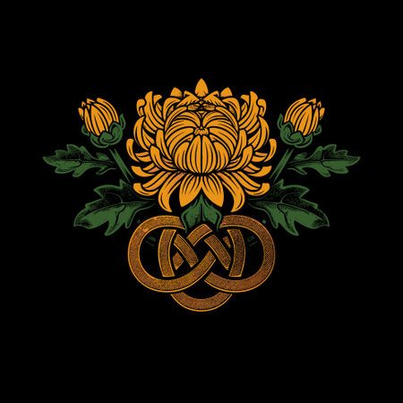 Chrysanthemum thistle flower stylized in Celtic patterns. Black and white vector illustrationのイラスト素材