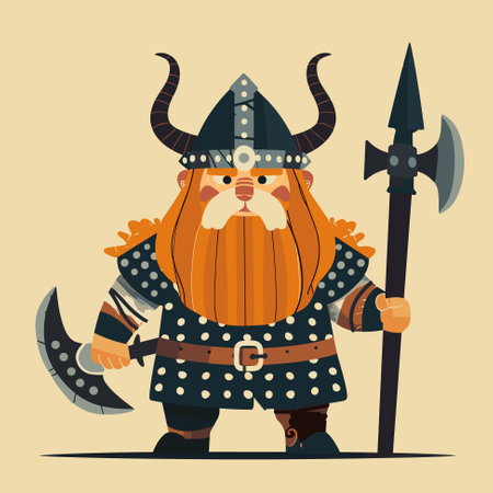 Funny cartoon viking barbarian. Vector illustrationのイラスト素材