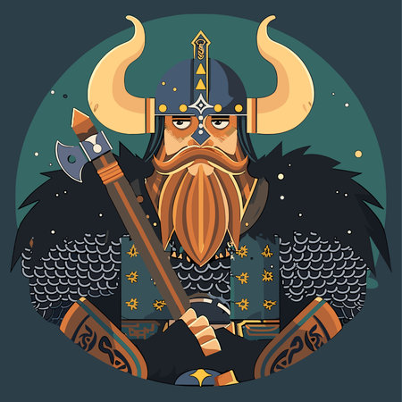 Funny cartoon viking barbarian. Vector illustrationのイラスト素材