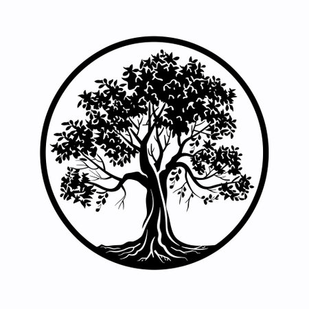 Tree with roots silhouette, tree icon, vector. Nature, forest, outdoor, environment, ecology, foliage conceptのイラスト素材