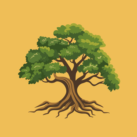 Tree with roots silhouette, tree icon, vector. Nature, forest, outdoor, environment, ecology, foliage conceptのイラスト素材