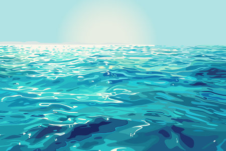 Ripples and water waves, sea ocean surface, sky. Vector background, banner.のイラスト素材