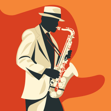 Saxophone player vector retro style poster for jazz festival live musicのイラスト素材