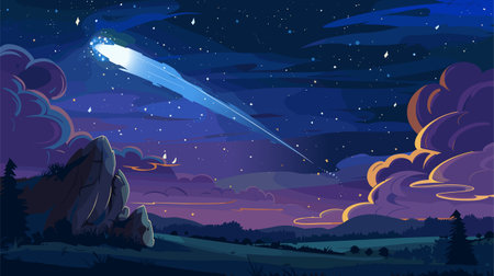 Vector illustration of comet in the starry space sky.のイラスト素材
